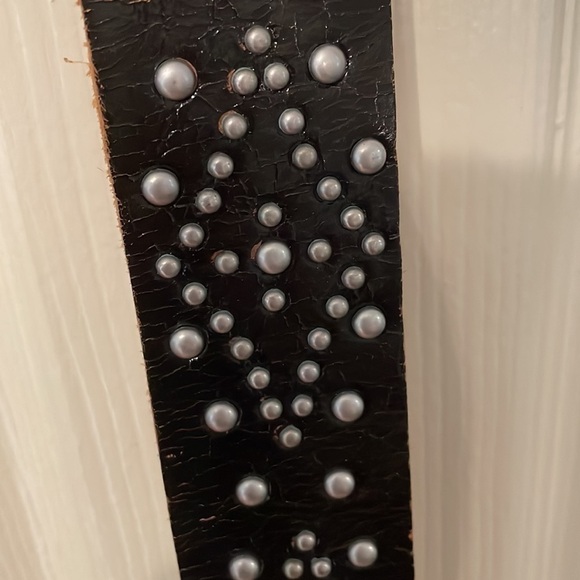 Studded Leather Belt with Hammered Metal Buckle Small-Medium - Picture 6 of 6